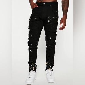Fashion Nova Men: Paint It Cargo Slim Pants